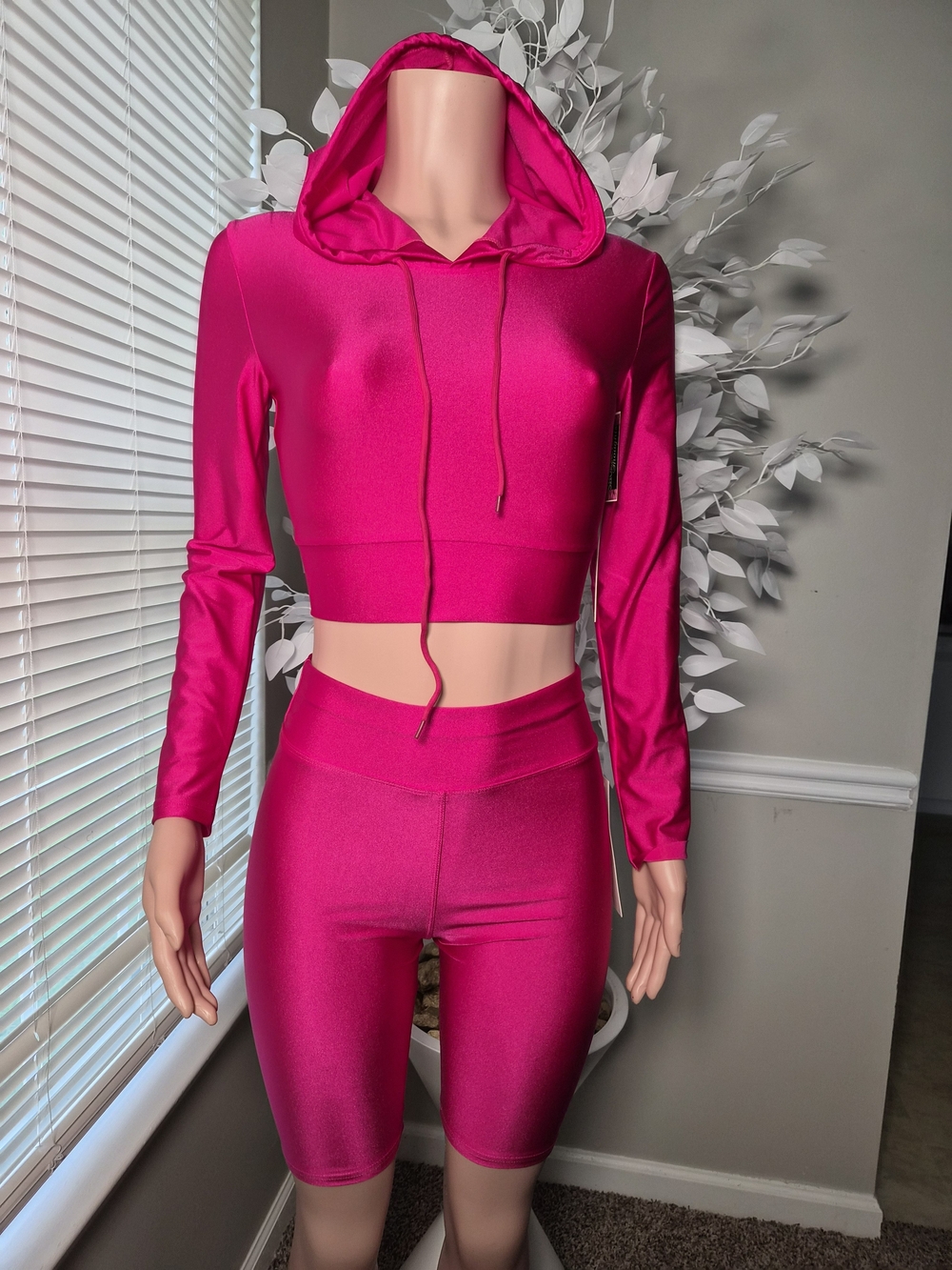 Hot Pink Cropped Hoodie & Biker Short Set
